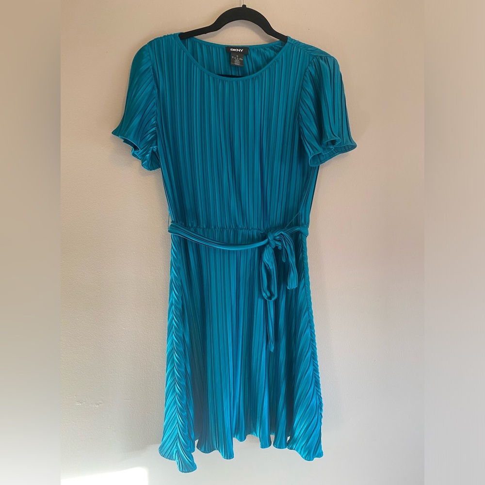 DKNY Teal Pleated Dress (Size 6)